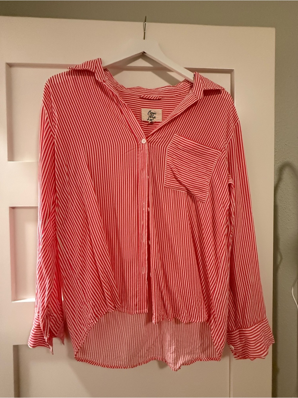 GiGi New York Red and White Vertical Stripe Button-Down Shirt